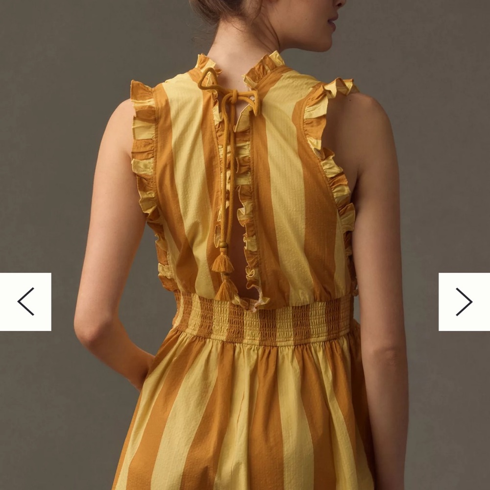 Anthropologie Plenty Tracy Reese Romper Womens Large  Yellow Striped Ruffle - Picture 2 of 6